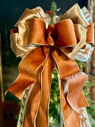 The Ginger Bronze & Gold Gingerbread Christmas Tree Topper Bow, Tree trimming bow, long streamer bow, Ribbon topper, XL bow, caramel bow