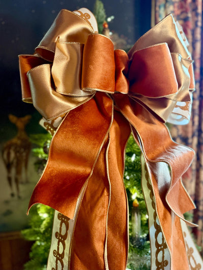 The Ginger Bronze & Gold Gingerbread Christmas Tree Topper Bow, Tree trimming bow, long streamer bow, Ribbon topper, XL bow, caramel bow