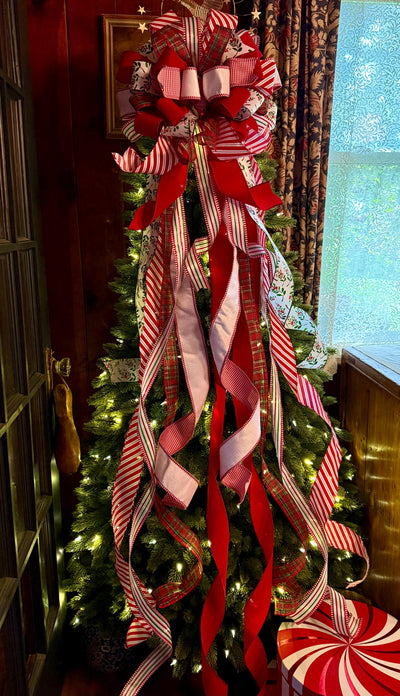 The Mary Red & Green Christmas Tree Topper Bow, Green Red bow, Glitter Polka Dot Luxury Bow, XL red christmas tree bow, whimsical bow