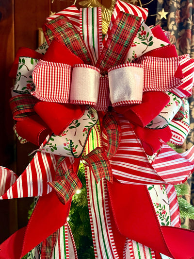 The Mary Red & Green Christmas Tree Topper Bow, Green Red bow, Glitter Polka Dot Luxury Bow, XL red christmas tree bow, whimsical bow
