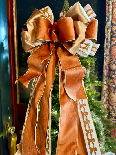 The Ginger Bronze & Gold Gingerbread Christmas Tree Topper Bow, Tree trimming bow, long streamer bow, Ribbon topper, XL bow, caramel bow