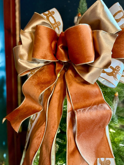 The Ginger Bronze & Gold Gingerbread Christmas Tree Topper Bow, Tree trimming bow, long streamer bow, Ribbon topper, XL bow, caramel bow