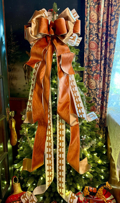 The Ginger Bronze & Gold Gingerbread Christmas Tree Topper Bow, Tree trimming bow, long streamer bow, Ribbon topper, XL bow, caramel bow
