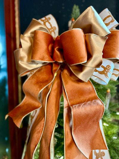 The Ginger Bronze & Gold Gingerbread Christmas Tree Topper Bow, Tree trimming bow, long streamer bow, Ribbon topper, XL bow, caramel bow