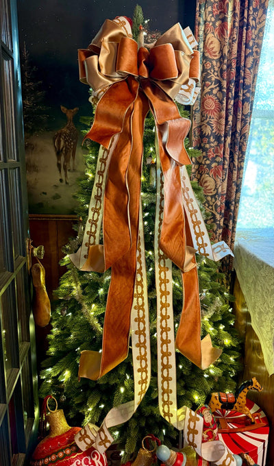 The Ginger Bronze & Gold Gingerbread Christmas Tree Topper Bow, Tree trimming bow, long streamer bow, Ribbon topper, XL bow, caramel bow