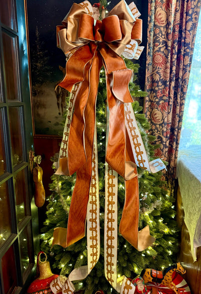 The Ginger Bronze & Gold Gingerbread Christmas Tree Topper Bow, Tree trimming bow, long streamer bow, Ribbon topper, XL bow, caramel bow