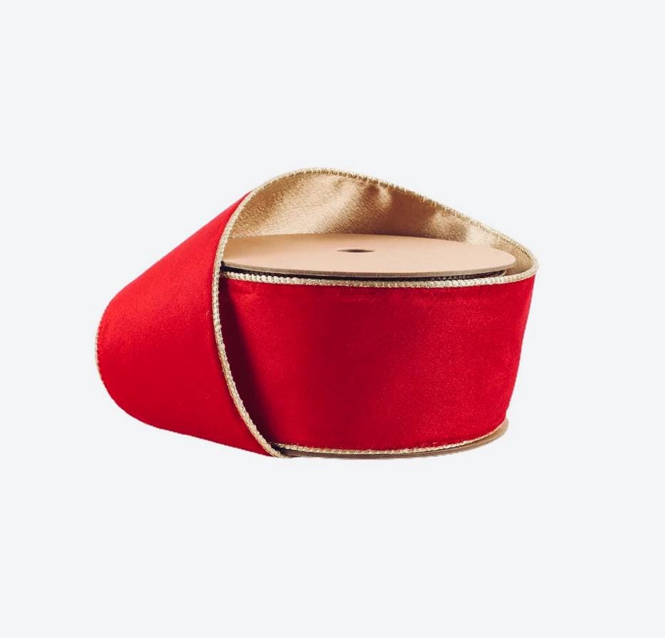 2.5" x 10 Yard Reversible Velvet Wired Ribbon | True Red/Gold | 10 Yard Roll 30 Feet