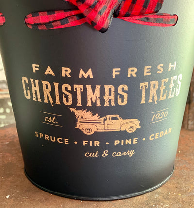 Farm Fresh Round Tin Christmas Planter