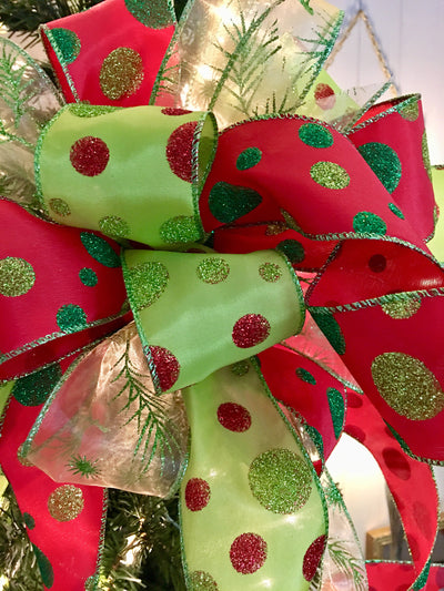 The Betty Lou Hoo Christmas tree topper bow~wreath bow~swag bow~red and green Christmas bow~polka dot bow~bow for wreaths~mailbox bow