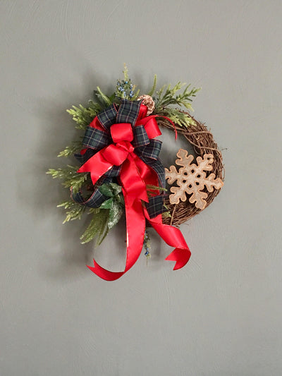 The Merida rustic farmhouse Winter wreath/red and navy plaid/winter wreath/pine wreath/wreath for door/country snowflake wreath