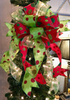 The Betty Lou Hoo Christmas tree topper bow~wreath bow~swag bow~red and green Christmas bow~polka dot bow~bow for wreaths~mailbox bow