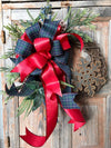 The Merida rustic farmhouse Winter wreath/red and navy plaid/winter wreath/pine wreath/wreath for door/country snowflake wreath