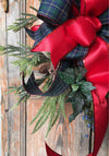 The Merida rustic farmhouse Winter wreath/red and navy plaid/winter wreath/pine wreath/wreath for door/country snowflake wreath