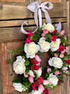 The Valerie white and pink rose wreath for front door/summer wreath/Wedding wreath/bridal shower decor/wedding decor/rose wreath