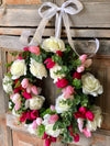 The Valerie white and pink rose wreath for front door/summer wreath/Wedding wreath/bridal shower decor/wedding decor/rose wreath