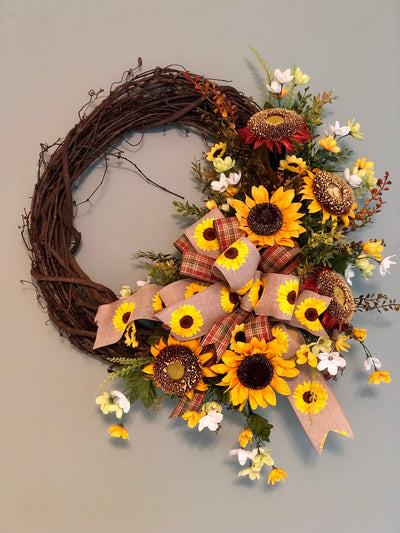The Cynthia sunflower wreath for front door-summer wreath-fall farmhouse wreath-farmhouse decor-rustic wreath-autumn wreath