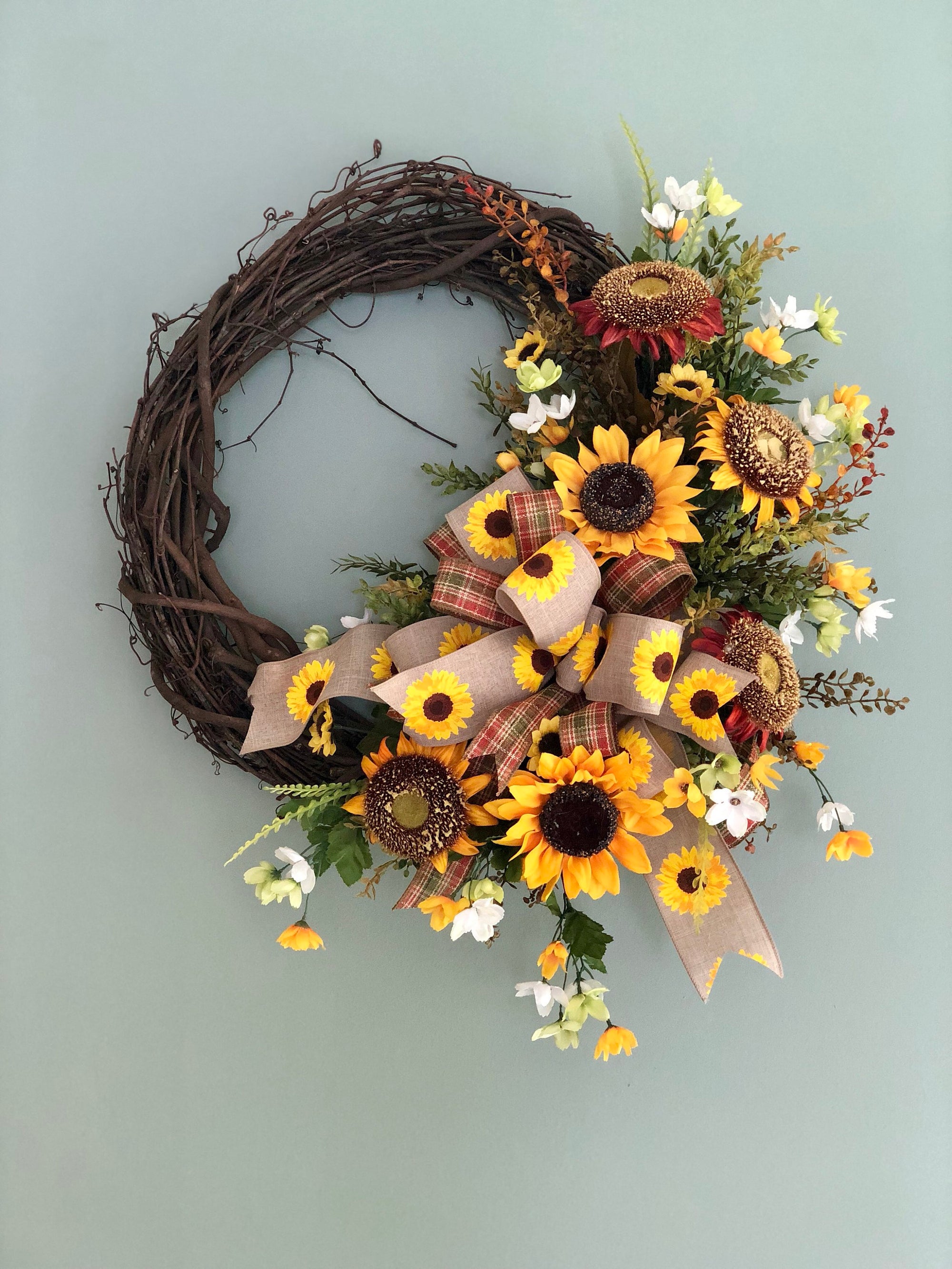 The Cynthia sunflower wreath for front door-summer wreath-fall farmhouse wreath-farmhouse decor-rustic wreath-autumn wreath