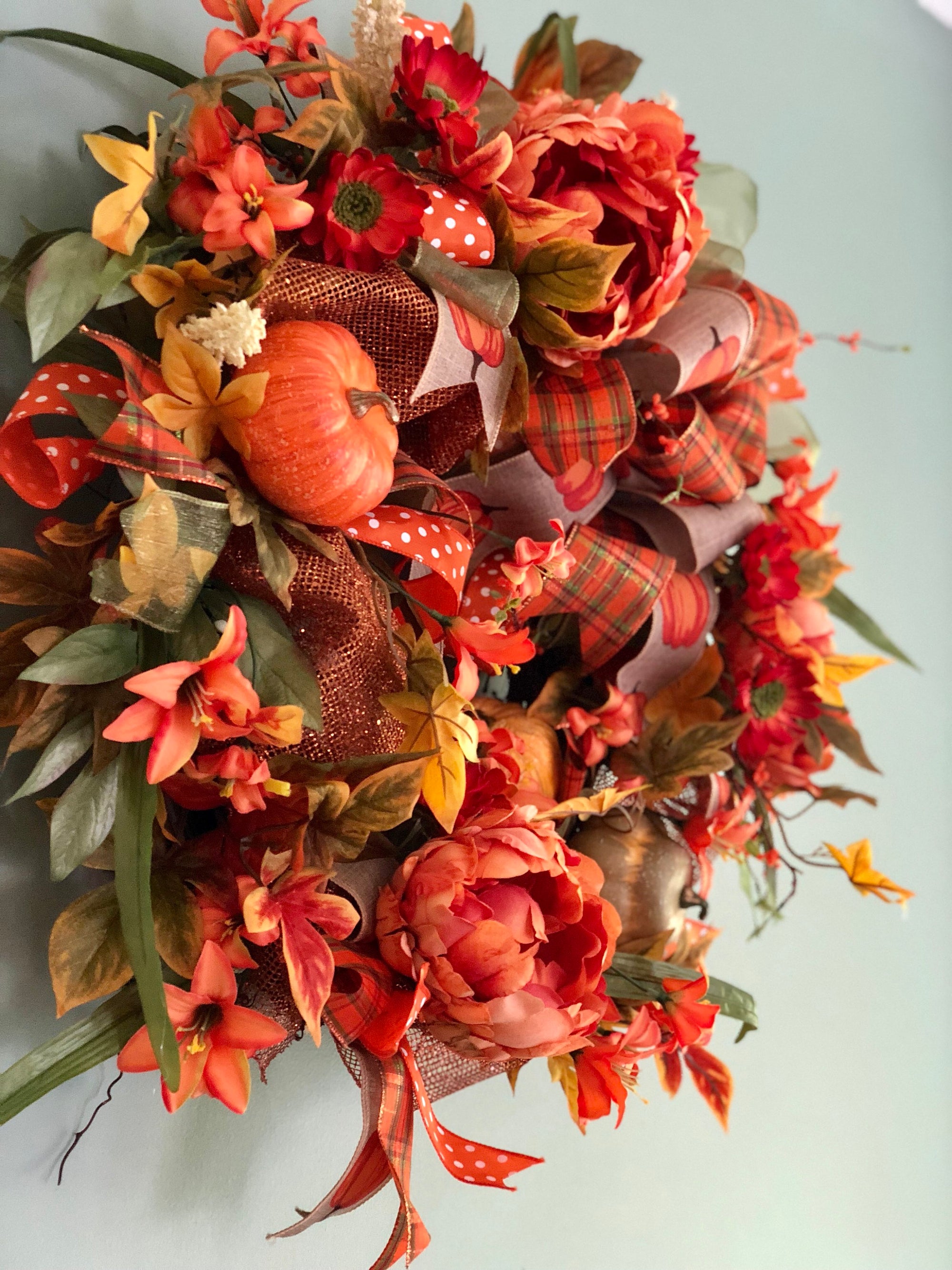 Fall Peony and Pumpkin Wreath, Autumn Year Round Wreaths for Front Door, Artificial Fall Wreath, Autumn Front Door Wreath Thanksgiving Wreath for Home
