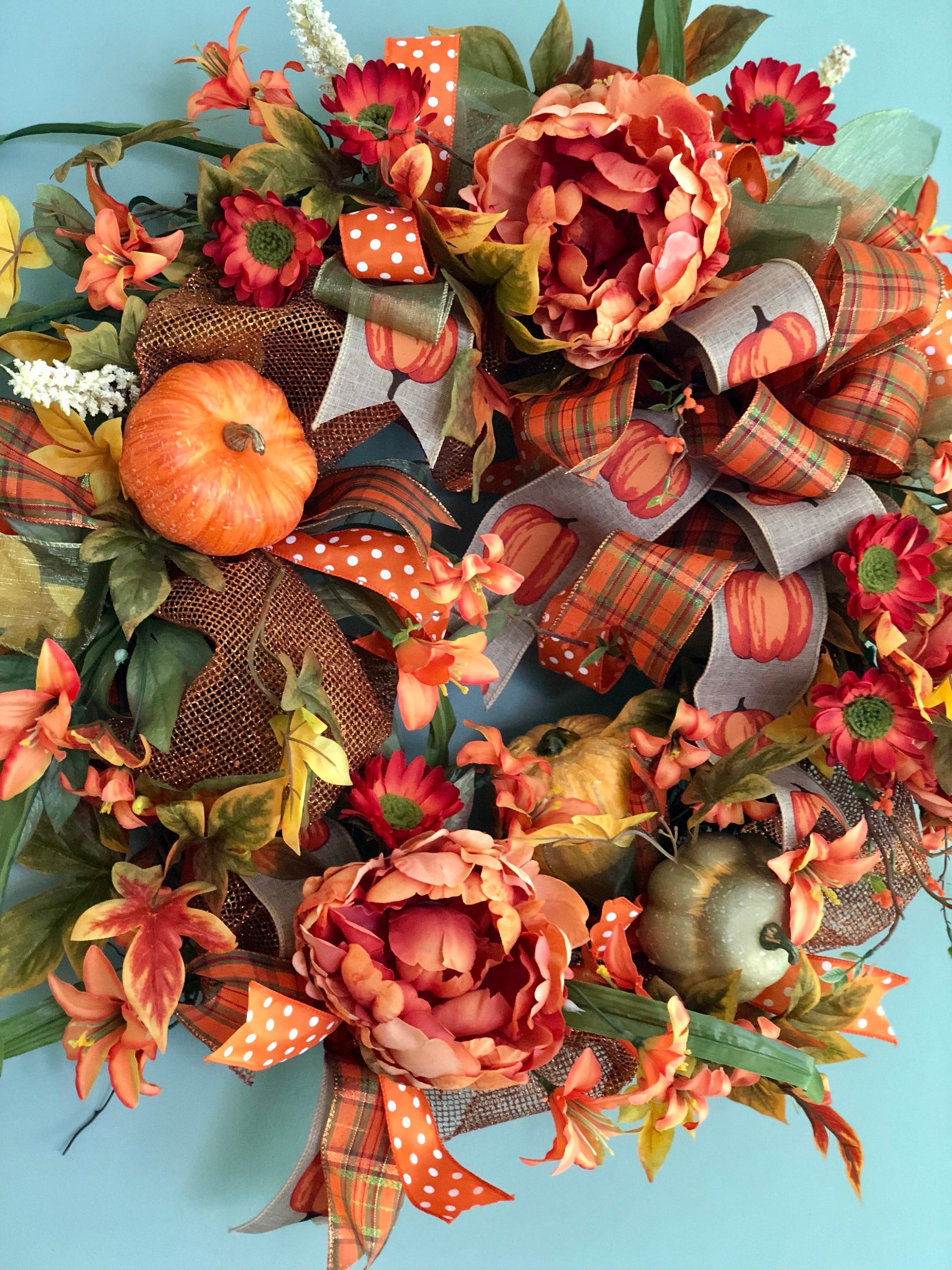 Fall Peony and Pumpkin Wreath, Autumn Year Round Wreaths for Front Door,  Artificial Fall Wreath, Autumn Front Door Wreath Thanksgiving Wreath for  Home