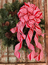 The Peppermint Patty Red and White Christmas Tree topper bow~bow with long streamers~mailbox bow~bow for wreaths~XL bow for christmas tree