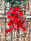 The Maria Red Green And Gold Plaid Christmas Tree Topper Bow~bow for wreaths~lantern bow~long streamer bow~mailbox bow~lamppost bow~xmas bow