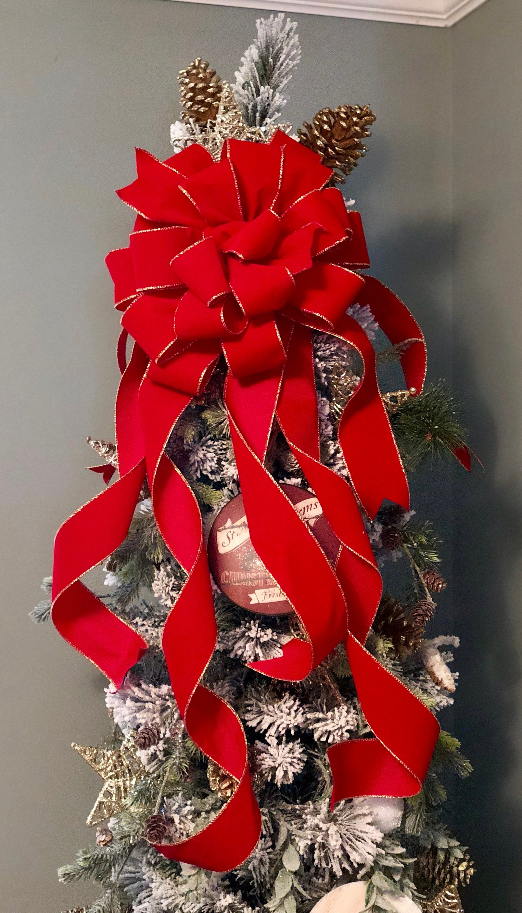 Waydress Christmas Tree Topper Red Bow Tree Toppers with 108 Inch Long  Streamers Red Velvet Handmade Wired Ribbon Bow Toppers for Rustic Farmhouse