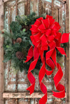 The Stella Red and Gold Velvet Christmas Tree Topper Bow~bow for wreaths~XL traditional christmas bow~oversize bow with long streamers