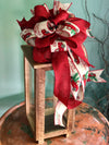 The Christabel Cranberry and Tan Vintage Truck Christmas Tree Topper bow~farmhouse bow for wreaths~lantern bow~rustic bow~country bow