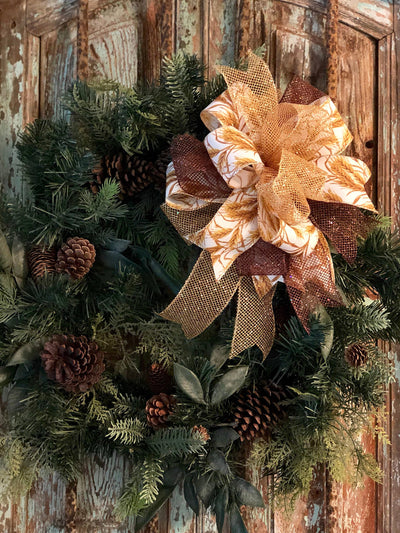 The Matilda Gold Copper Fall Bow For Wreaths~Autumn Lantern Bow~Mailbox bow~rustic farmhouse glam bow~Harvest wheat bow with streamers