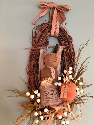 The Jackson Primitive Fall Halloween Wreath For Front Door~Americana halloween wreath~burlap pumpkin antique style fall wreath