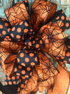 The Elvira Black and Orange Halloween Spiderweb Bow~bow for wreaths~lantern bow~mailbox bow~polka dot bow~spooky bow~creepy bow~spider bow