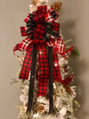The Emerson Red White and Black Buffalo check Christmas Tree Topper Bow~rustic bow for wreaths~bow with long streamers~lodge style bow