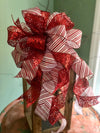 The Astrid Red & White Stripe Christmas Tree Topper Bow~Candy Cane bow~Bow for wreaths~Lantern bow~mailbox bow~swag bow~traditional red bow
