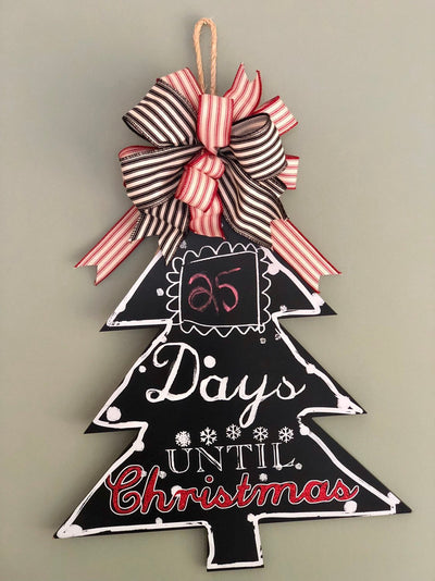 Countdown To Christmas Chalkboard Wood Door Hanger~Christmas tree door hanger~days to christmas wall plaque~christmas wreath for door