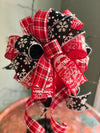 The Judy Red Black & White Farmhouse Christmas Tree Topper Bow~xmas bow for wreaths~Snowflake plaid bow for lanterns~Mailbox bow~swag bow