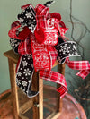 The Judy Red Black & White Farmhouse Christmas Tree Topper Bow~xmas bow for wreaths~Snowflake plaid bow for lanterns~Mailbox bow~swag bow