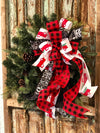 The Angus Red White & Black Farmhouse Vintage Truck Christmas Tree Topper Bow~buffalo check wreath bow~bow for lanterns~mailbox bow