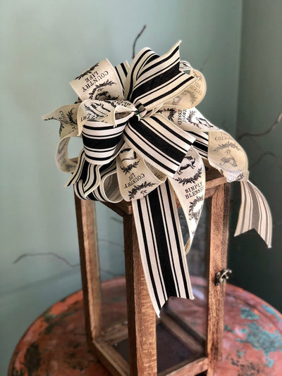 The Emaline Black & White Stripe Farmhouse Bow For Wreaths and lanterns~French country decor~mailbox country decorations~fixerupperdecor
