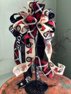 The Reba Red Black & White Farmhouse Lantern Bow~Tractor Bow for wreaths~Swag bow~Bow for wreaths~long streamer bow