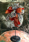 The Azriel Orange Black & White Skull Halloween Bow for Wreaths and Lanterns~All hallows eve bow~skeleton bow~large bow for mailbox~