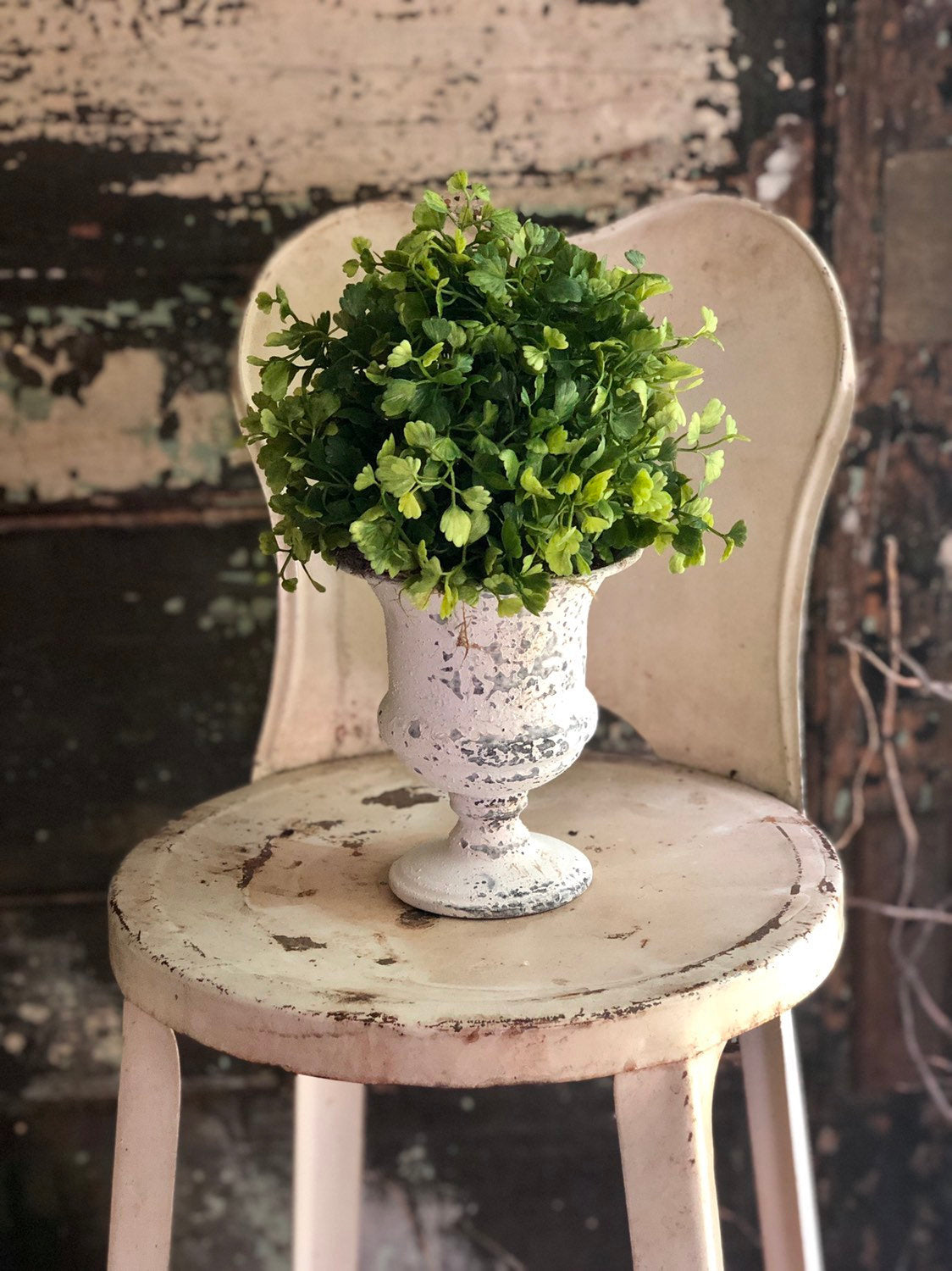 The Josie Maiden Hair Fern French Country Cottage Style Topiary Urn For Mantles & Tables~Farmhouse decor~Small greenery centerpiece