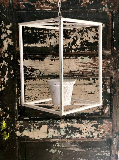 The Bonnie Farmhouse White Metal Hanging Planter Cage~White distressed vintage style succulent planter~Shabby Chic patio planter~Lakehouse