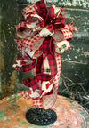 The Kristoph Red Black & Tan Christmas Tree Topper Bow~Bow for wreaths and lanterns~Xmas Bow buffalo check~Swag Bow~Farmhouse ChristmasDecor