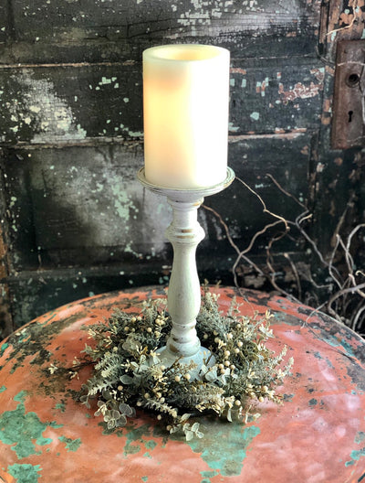 The Windsor 12 Inch Wood Taper & Pillar Candlestick Holder~Cream and gold candle holder~shabby chic decor~Distressed Candle Stand