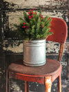 The Kringle Rustic Farmhouse Christmas Pine Centerpiece For Table~Pine greenery in bucket~Natural green arrangement with red berries~winter