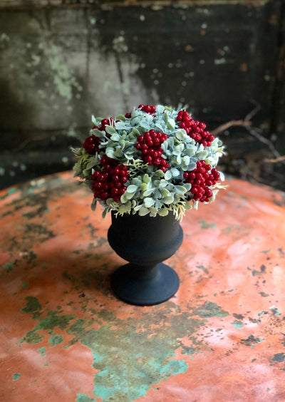 The Harriet Mixed Green & Berry Winter Topiary Urn For Table~Christmas Greenery Urn For Shelf~Pine centerpiece for mantle~Mini arrangement