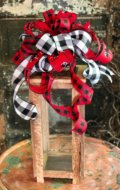 The Buffalo Bill Red Black & White Buffalo Check bow for lanterns and wreaths~mailbox bow~fall football bow~home decor~fall decor~swag bow
