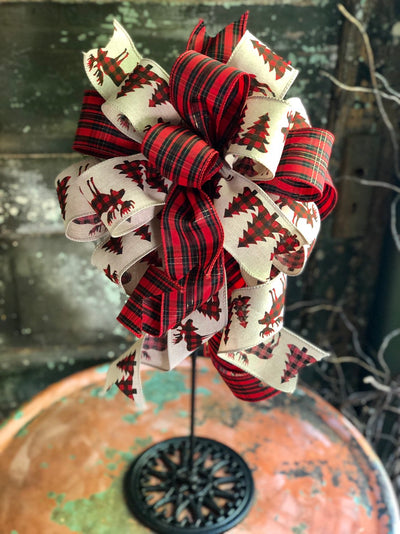 The Griswold Reed & Black Buffalo Check Christmas Tree Topper Bow~bow for wreaths~Xmas bow~lantern bow~swag bow~farmhouse christmas bow