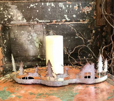 Metal Candle Holder For Mantles~curved 3 pillar candle holder for tables~farmhouse mantlepiece~rustic Christmas candle holder~gift for her