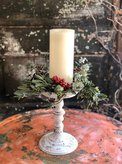 The Lilith Christmas Candle Ring~Pine berry & eucalyptus candle ring~winter candle ring~mini christmas wreath~farmhouse Christmas decor